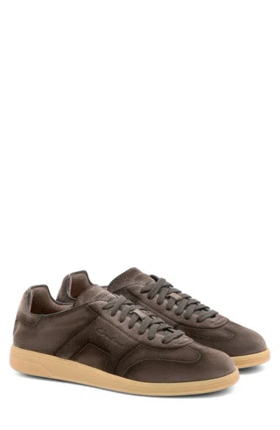 Santoni Suede Round Toe Sneakers With Rubber Sole In Neutral