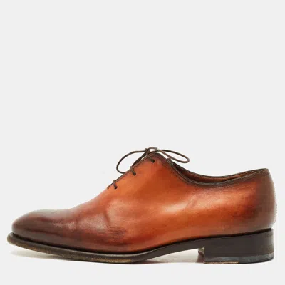Pre-owned Santoni Ombre Brown Leather Lace Oxfords Size 41.5