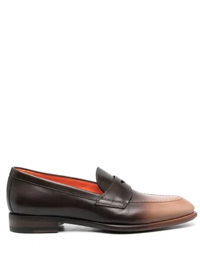 Santoni Tassel Detail Leather Loafers In Braun
