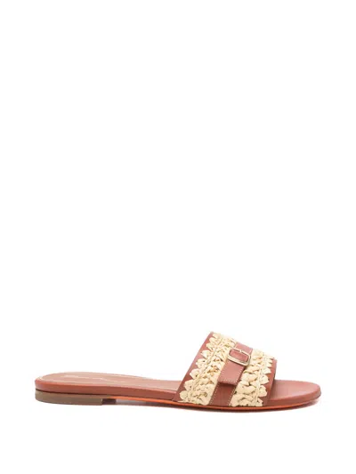 Santoni Open-toe Flat Sandals In Brown