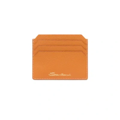 Santoni Orange Tumbled Leather Credit Card Holder