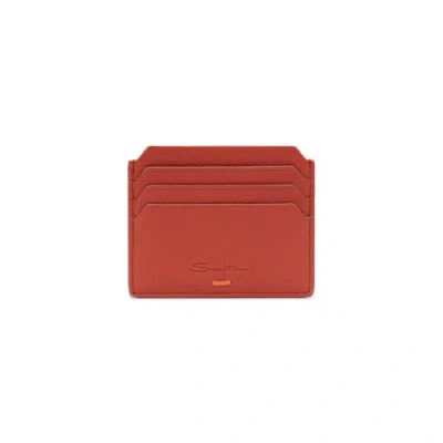 Santoni Orange Tumbled Leather Credit Card Holder Aurora Orange