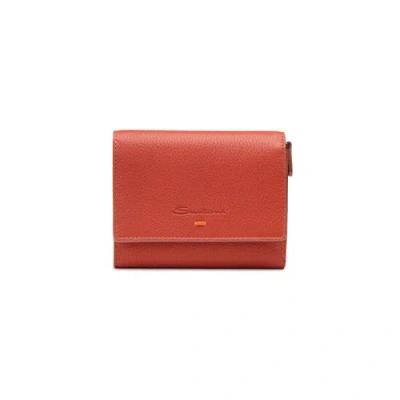 Santoni Orange Tumbled Leather Wallet Aurora Orange