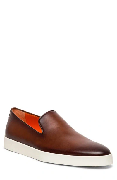 Santoni Men's Leather Slip-on Sneakers In Brown