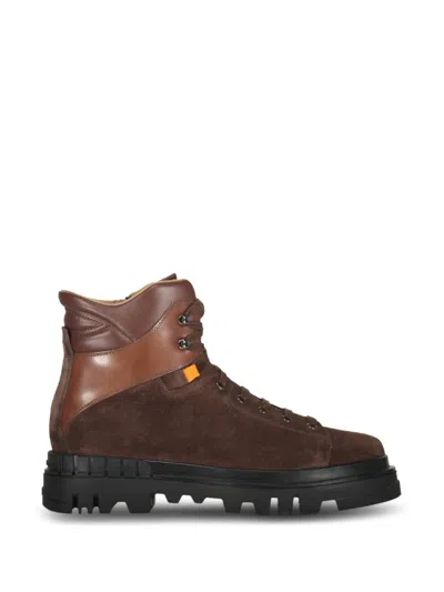 Santoni Panelled Boots In Brown