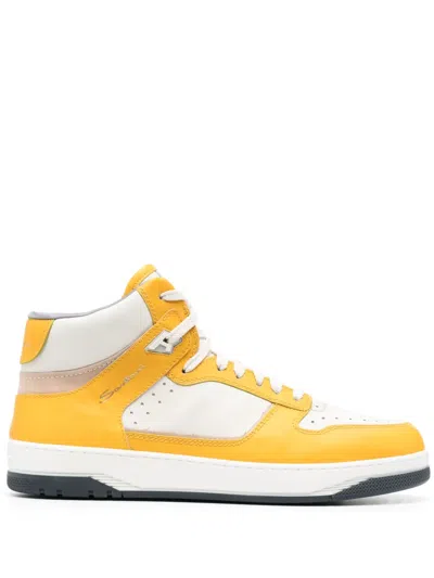 Santoni Panelled Hi-top Leather Sneakers In Gelb