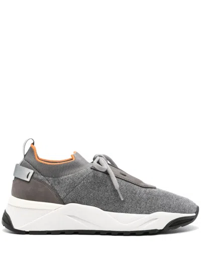 Santoni Panelled Knitted Sneakers In Grey