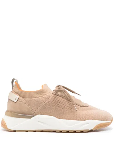 Santoni Panelled Knitted Sneakers In Neutrals