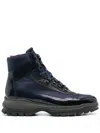 Santoni Panelled Lace-up Boots In Blue