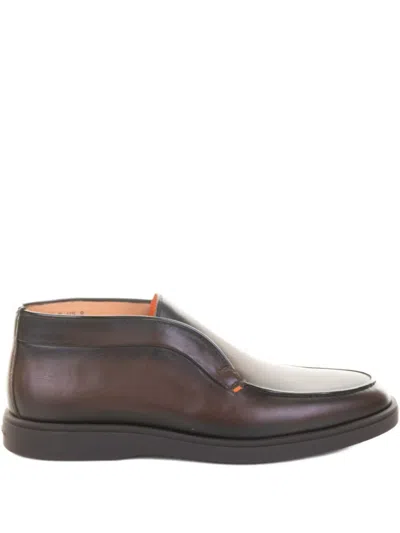 Santoni Panelled Leather Boots In Brown
