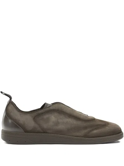 Santoni Panelled Leather Sneakers In Brown