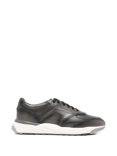Santoni Panelled Leather Sneakers In Gray