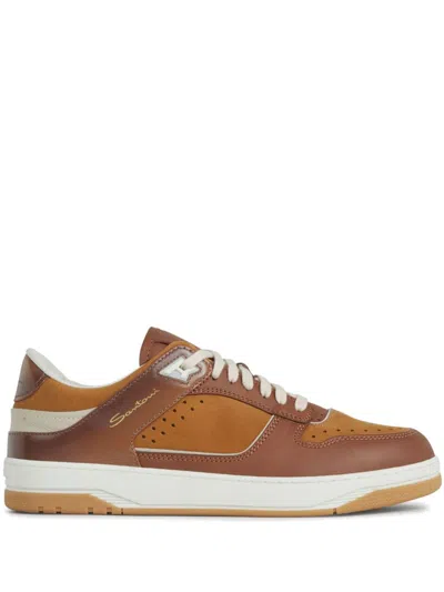 SANTONI PANELLED LEATHER SNEAKERS