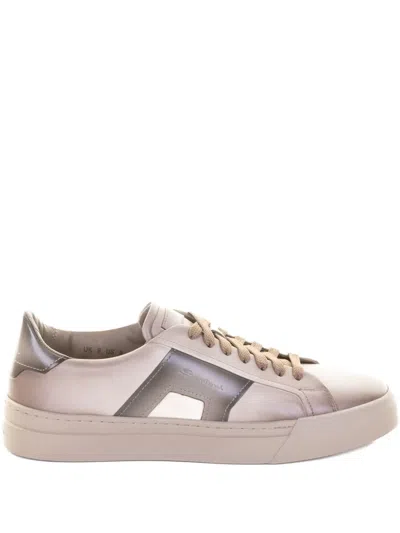 Santoni Panelled Leather Sneakers In Neutral