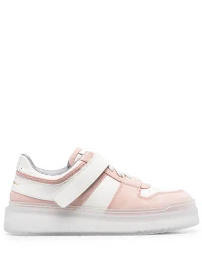 Santoni Panelled Leather Trainers In Pink