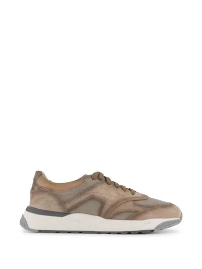 Santoni Panelled Sneakers In Brown