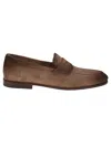 Santoni Suede Dousing Penny Loafers In Brown