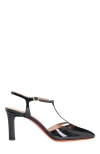 Santoni Patent Leather High-heel T-bar Pump In Black