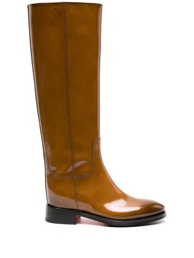 Santoni Kniehohe Lacklederstiefel In Braun
