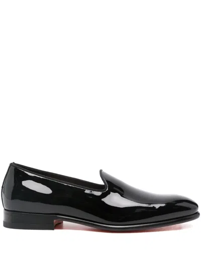 Santoni Patent Leather Loafers In Black