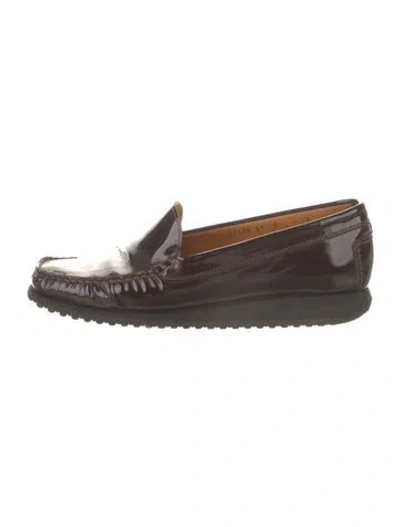 Pre-owned Santoni Patent Leather Loafers In Brown