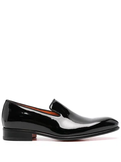 Santoni Patent-leather Loafers In Black