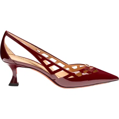Santoni Patent Leather Mid-heel Pump In Red