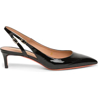 Santoni Patent Leather Mid-heel Slingback In Black