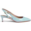 Santoni Patent Leather Mid-heel Slingback In Blue