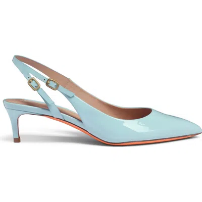 Santoni Patent Leather Mid-heel Slingback In Blue