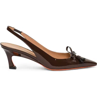 Santoni Patent Leather Mid-heel Slingback In Burgundy