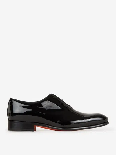 Santoni Patent Carter Wholecut Oxford Shoes In Black-n01
