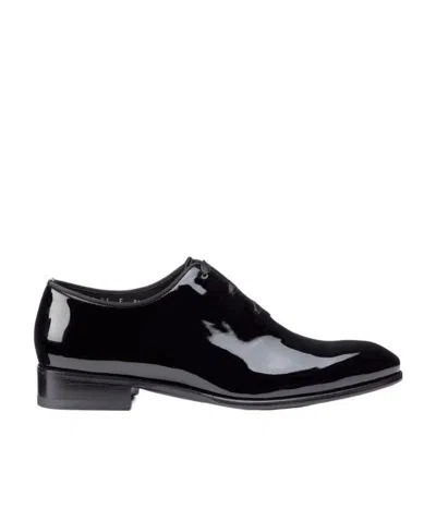 Santoni Patent Carter Wholecut Oxford Shoes In Black-n01
