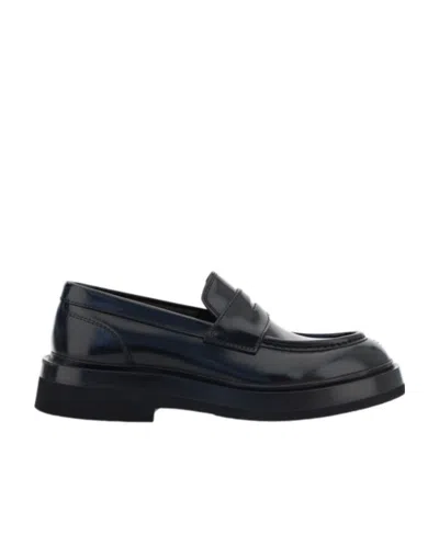 Santoni Patent Leather Penny Loafers In Black