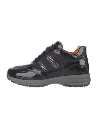 Pre-owned Santoni Patent Leather Printed Sneakers In Black