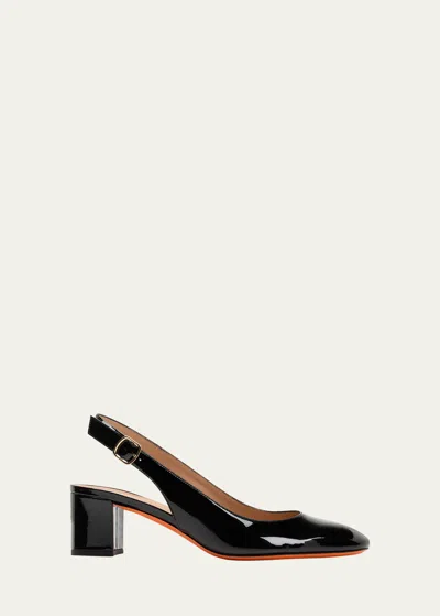 Santoni Patent Leather Slingback Pumps In Black