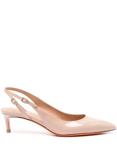 Santoni Patent-leather Slingback Pumps In Pink