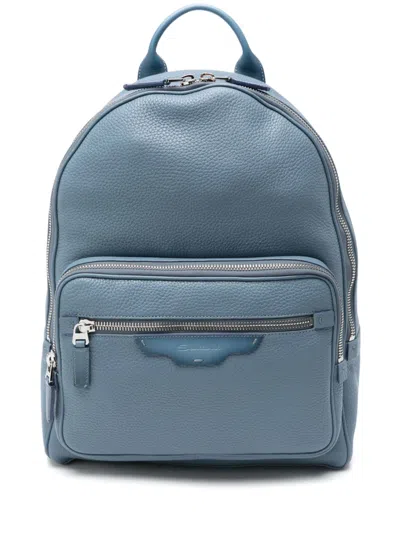 Santoni Pebbled-leather Backpack In Blue