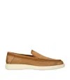 Santoni Brown Suede Loafers With Rubber Sole In Neutral