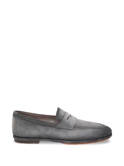 Santoni Penny Leather Loafers In Gray
