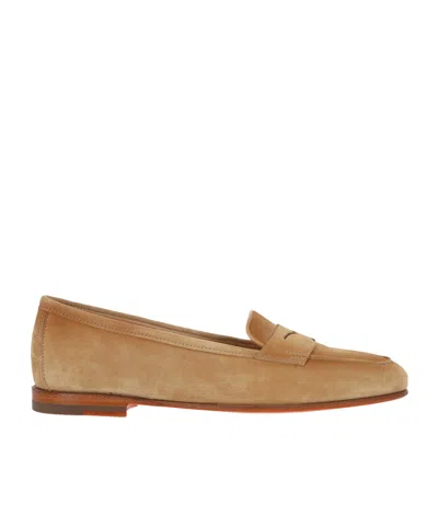 Santoni Penny Loafer Flat Shoes In Brown