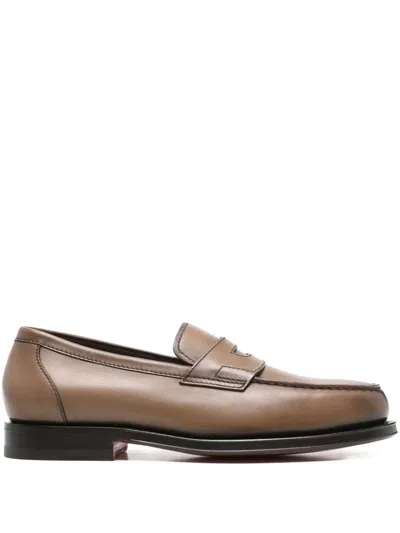 Santoni Penny-slot Loafers In Brown
