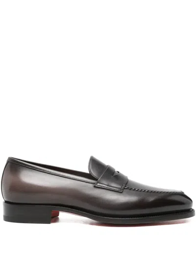 Santoni Penny-slot Loafers In Brown