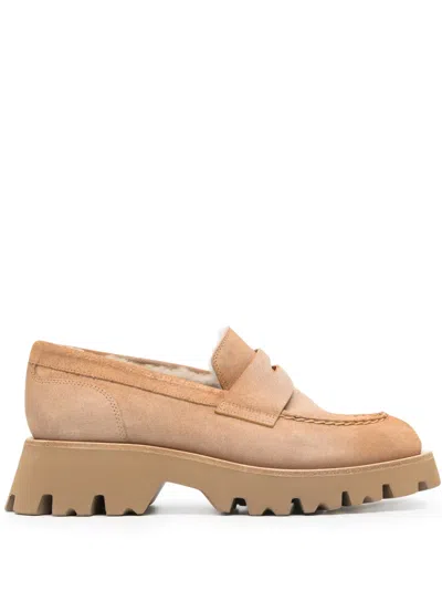 Santoni Penny Slot Suede Loafers In 褐色