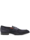 Santoni Penny-slot Suede Loafers In Blue