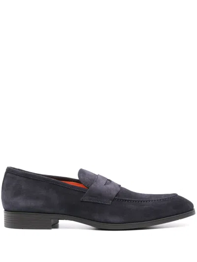 Santoni Penny-slot Suede Loafers In Blue