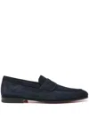 Santoni Penny-slot Suede Loafers In Blue