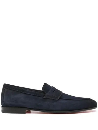 SANTONI PENNY-SLOT SUEDE LOAFERS