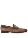 Santoni Suede Dousing Penny Loafers In Brown