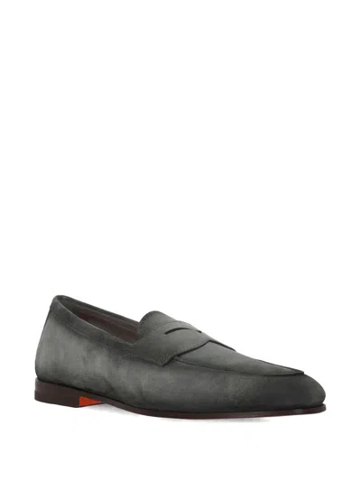 Santoni Penny Strap Loafers In Gray